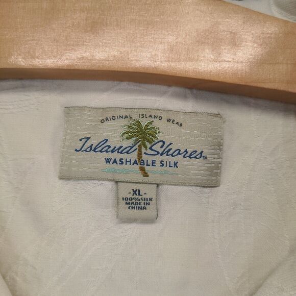 Island Shores Men's Washable Silk Button Up Shirt Cream XL Short Sleeve Pocket - Picture 13 of 16